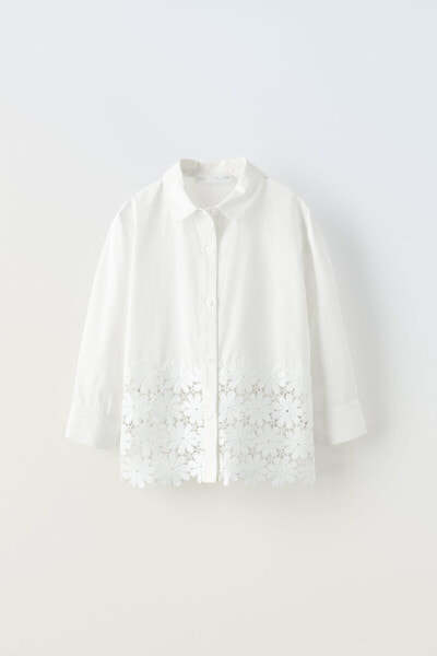 Contrast schiffli embroidery shirt