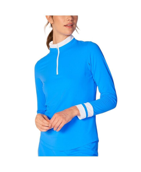 Women's COLOR BLOCK QUARTER ZIP TOP CARIBBEAN TURQ. XSmall