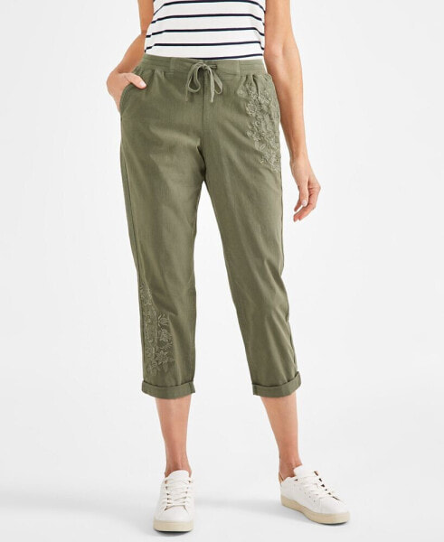 Women's Floral-Embroidered Pull-On Pants, Created for Macy's