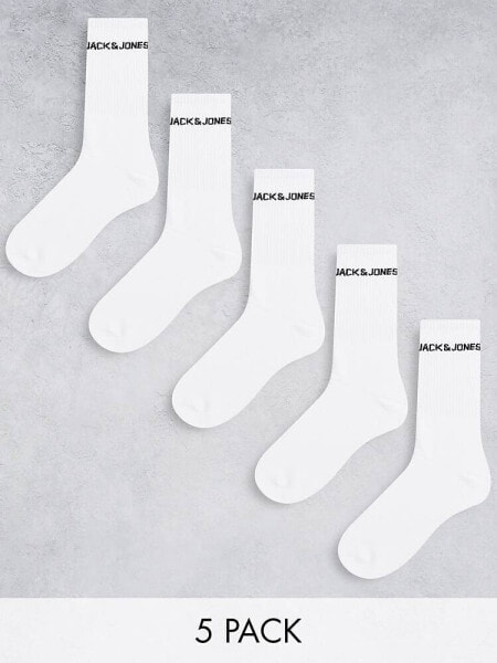 Jack & Jones 5 pack logo sports socks in white