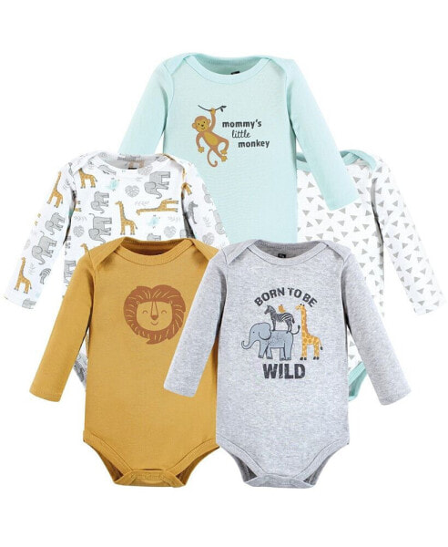 Baby Boys Cotton Long-Sleeve Bodysuits Monkey, 5-Pack