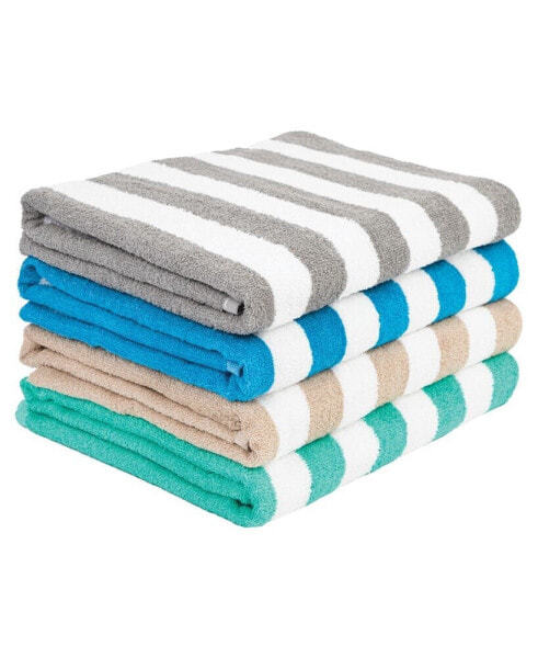 California Cabana Beach Towel (4 Pack, 30x70 in.), Striped, Soft Ringspun Cotton, Oversized Cabana Pool Towel