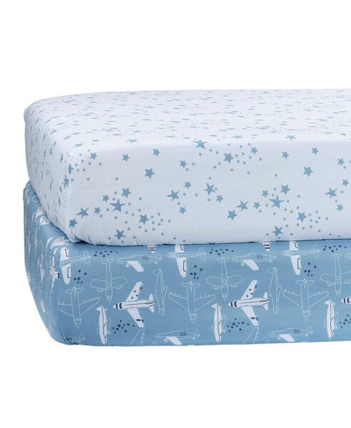Airplane/Stars Aviation 2-Pack Fitted Crib/Toddler Sheet Set