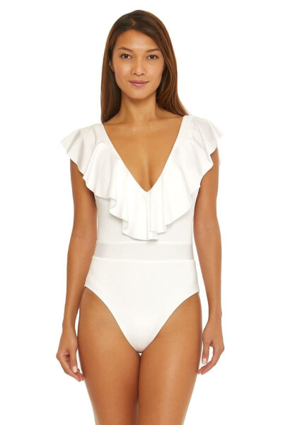 Trina Turk Women's Monaco Ruffle One Piece Swimsuit-Bathing Suits, White Size 10
