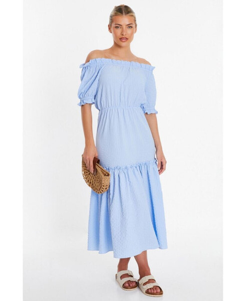Women's Woven Textured Bardot Maxi Dress