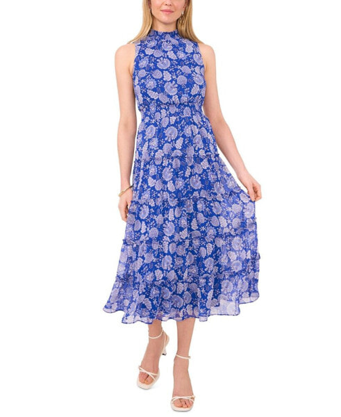 Petite Printed Smocked-Waist Sleeveless Dress