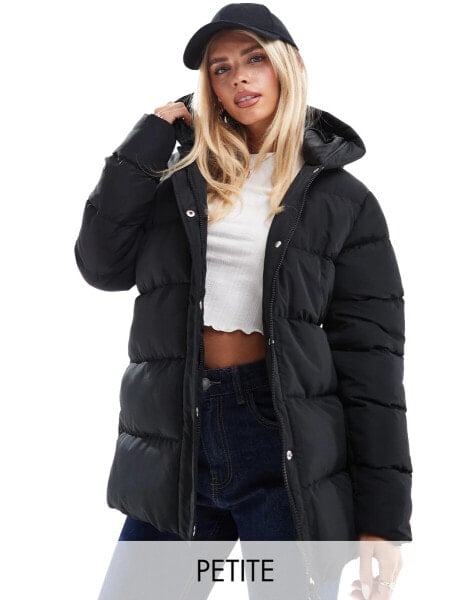 Threadbare Petite mid length puffer jacket in black