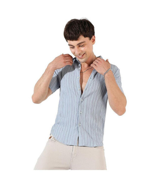 Рубашка мужская Campus Sutra Light Blue Textured Regular Fit