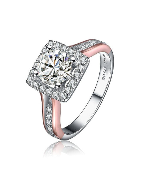 Sterling Silver Accent Cubic Zirconia Ring Set In 18K Rose Gold Plated