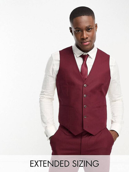 ASOS DESIGN slim linen mix waistcoat in burgundy