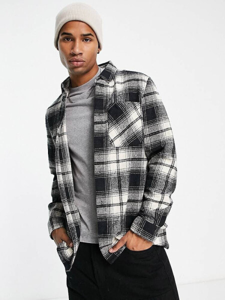 Threadbare check overshirt in black