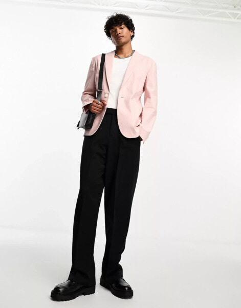 ASOS DESIGN skinny linen mix suit jacket in pink