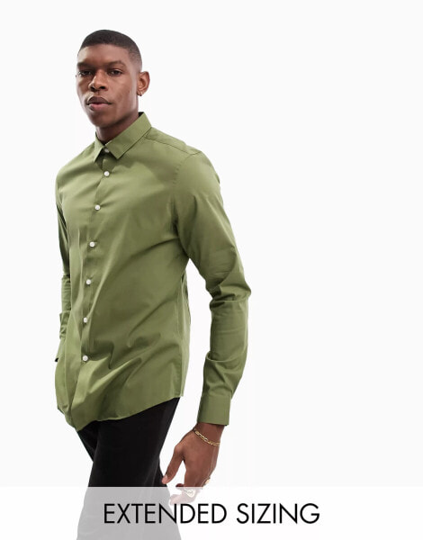 ASOS DESIGN stretch slim fit shirt in khaki