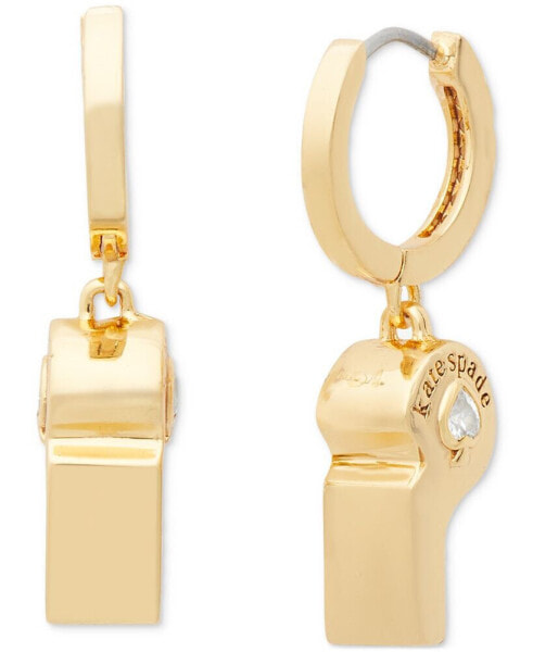 Gold-Tone Crystal Spade Whistle Charm Hoop Earrings