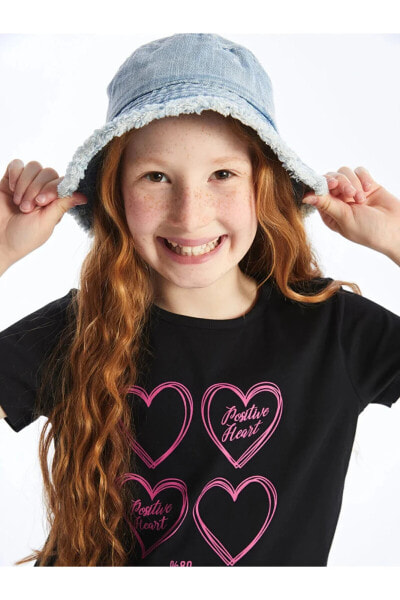 LCW Kids Bisiklet Yaka Baskılı Kısa Kollu Kız Çocuk Tişört