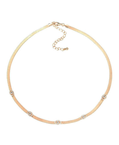 Gold-Tone Chain Necklace with Rhinestones