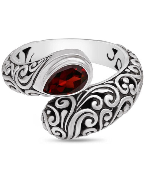 Garnet & Bali Filigree Ring in Sterling Silver, Size 10