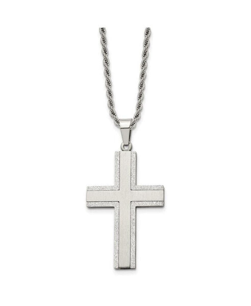 Chisel polished Laser Cut Edges Cross Pendant on a Rope Chain Necklace