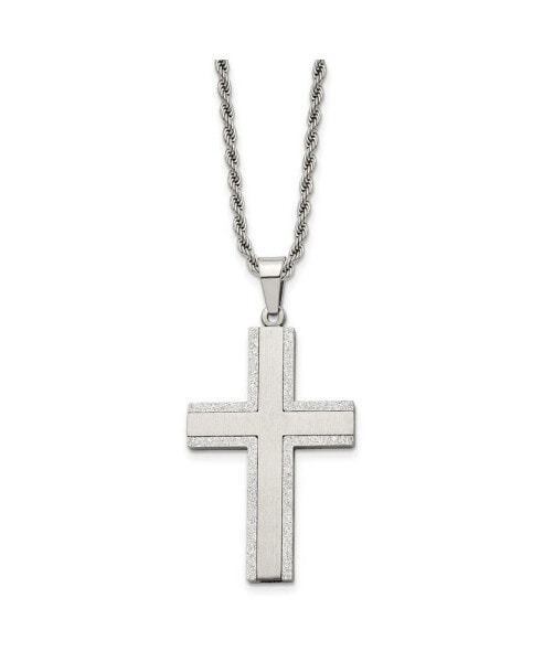 Polished Laser Cut Edges Cross Pendant on a Rope Chain Necklace