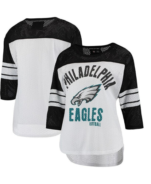 Women's White, Black Philadelphia Eagles First Team Three-Quarter Sleeve Mesh T-shirt