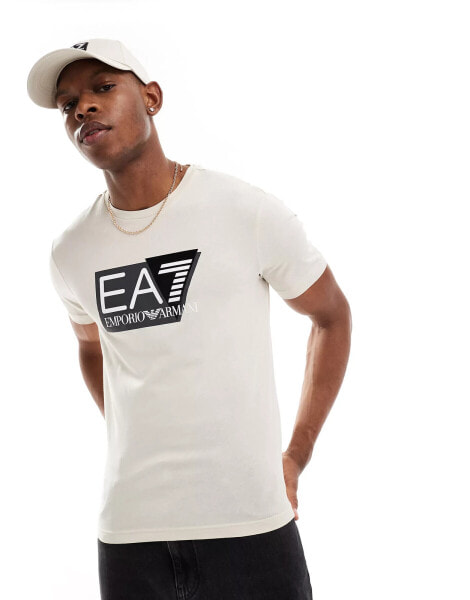 Armani EA7 large chest logo t-shirt in beige