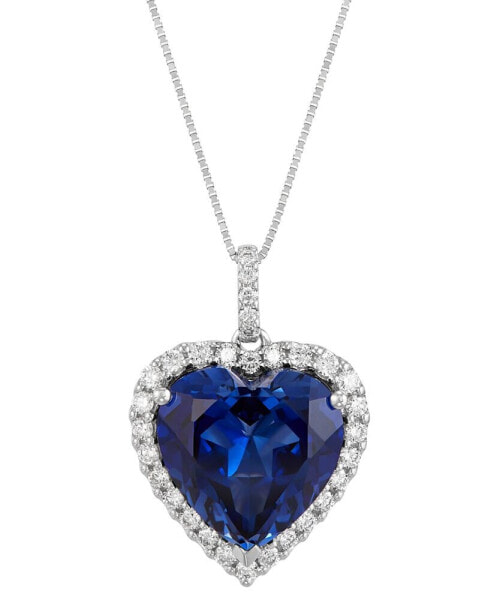 Lab Grown Ruby (9-1/4 ct. t.w.) & Lab Grown Diamond (1/2 ct. t.w.) Heart Halo 18" Pendant Necklace in 14k Gold (Also in Lab Grown Sapphire)