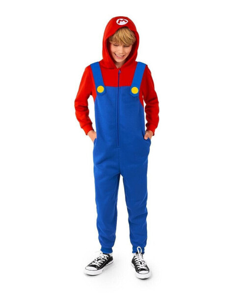 Little and Big Boys Mario Zip Up Onesie Outfit