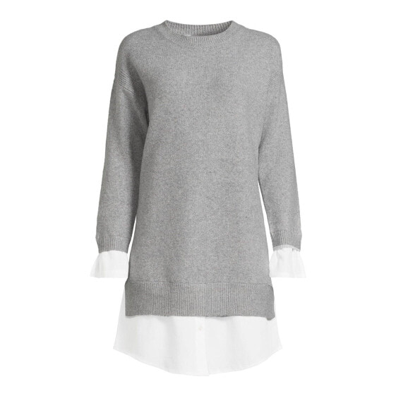 Time and Tru Layered Look Sweater Dress Womens 0-2 XS Gray Longsleeve Pullover