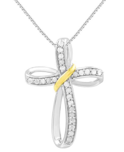 Marsala diamond Cross 18" Pendant Necklace (1/4 ct. t.w.) in Sterling Silver & 14k Gold-Plate