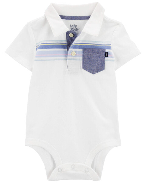 Боди для младенцев Carterʻs Baby Pocket Henley Jersey - полосатое с карманом из шамбре