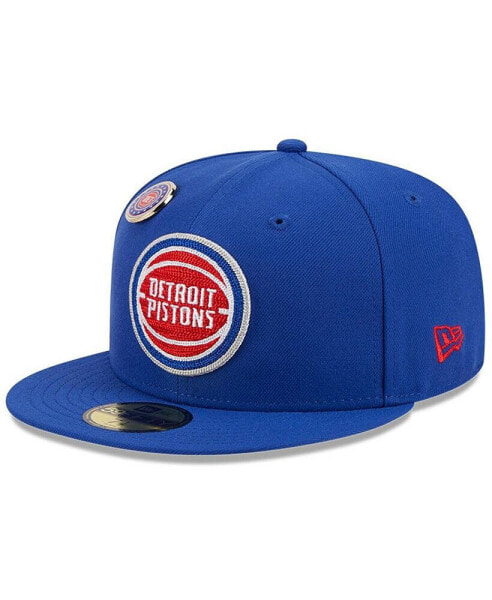 Men's Blue Detroit Pistons Chainstitch Logo Pin 59FIFTY Fitted Hat