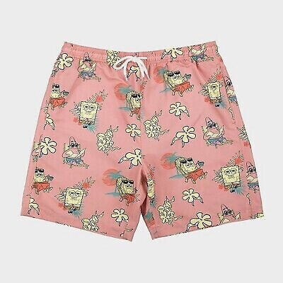 Men's SpongeBob 8.5" Elastic Waist Swim Shorts - Pink S
