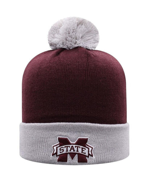 Men's Maroon, Gray Mississippi State Bulldogs Core 2-Tone Cuffed Knit Hat with Pom