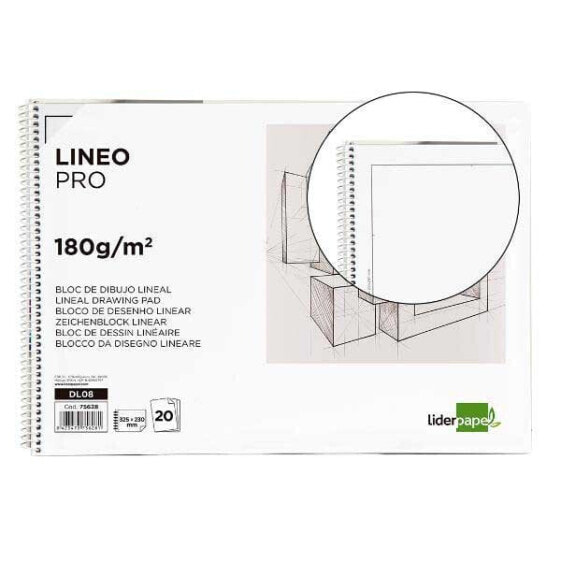 LIDERPAPEL Spiral linear drawing pad 230x325 mm 20 sheets 180 gr/m2 with perforated frame