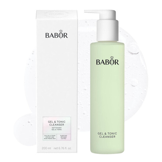BABOR Gel & Tonic Cleanser for Oily and Blemished Skin, Anti-Bacterial Cleansing Gel and Facial Toner in One, Vegan Formula, Gel & Tonic 2 in 1, 1 x 200 ml