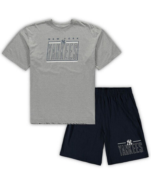 Men's Heathered Gray, Navy New York Yankees Big and Tall T-shirt and Shorts Sleep Set