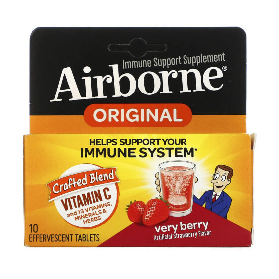 Продукт для поддержки иммунитета, Очень ягодный, 3 тюбика по 10 шипучих таблеток каждый, бренд Airborne.