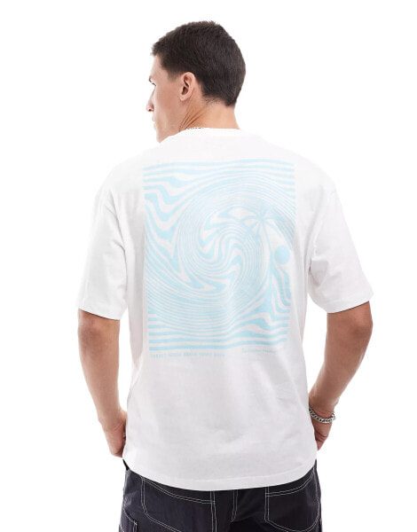 Jack & Jones oversized t-shirt with palm tree backprint in white