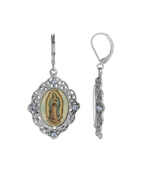Enamel Crystal Our Lady of Guadalupe Drop Earrings