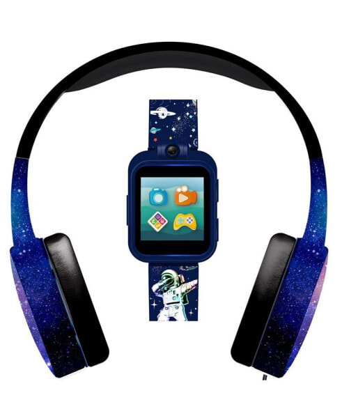 Kids Spaceman Print Blue Silicone Strap Smart Watch with Headphone 42mm Set, 2 Piece