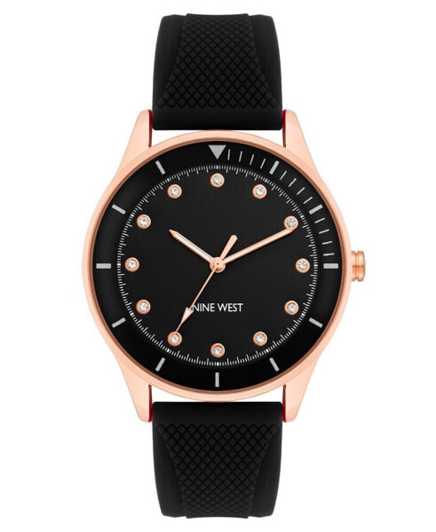 Women's Quartz Black Textured Silicone Band Watch, 40mm