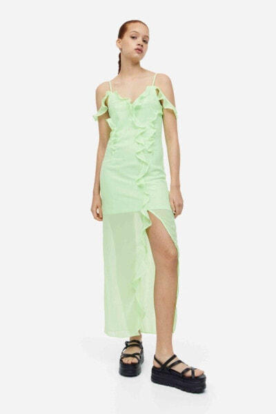 Flounce-trimmed Chiffon Dress