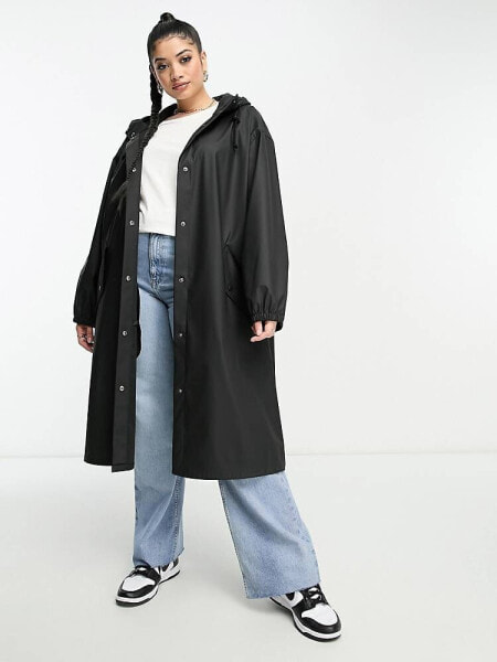 ASOS DESIGN Curve rubberised rain parka coat in black