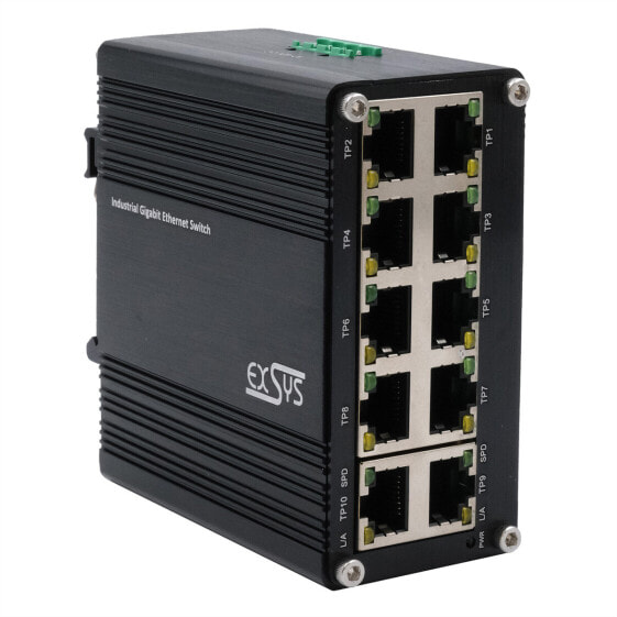 Exsys Switch 10Port Industrie Ethernet 10x10/100/1000Tx 12-48VDC - Switch - 1 Gbps