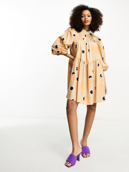 Y.A.S trapeze smock mini dress in spot print