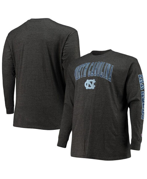 Men's Heathered Charcoal North Carolina Tar Heels Big and Tall 2-Hit Long Sleeve T-shirt