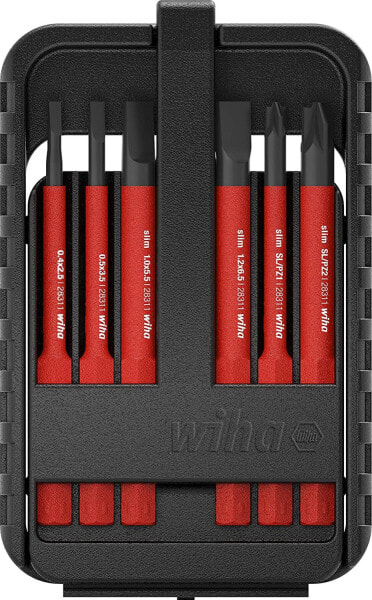 Wiha 43152 electricSchlitz 6-Piece Slim Bit Box Bit Set Red