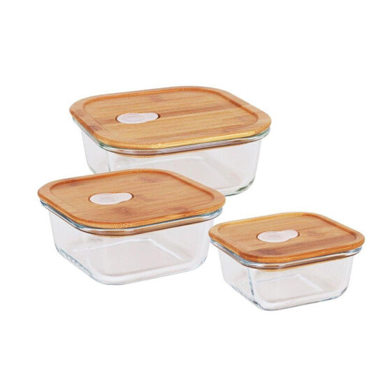 QUTTIN Set Of 3 Square Lunch Boxes with Bamboo Lids