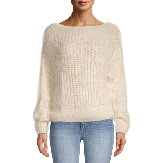 Dreamers by Debut Women's Cream Off-Shoulder Chunky Eyelash Pullover Sweater XL