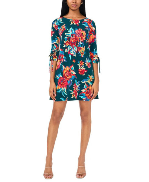 Petite Floral-Print 3/4-Sleeve Shift Dress